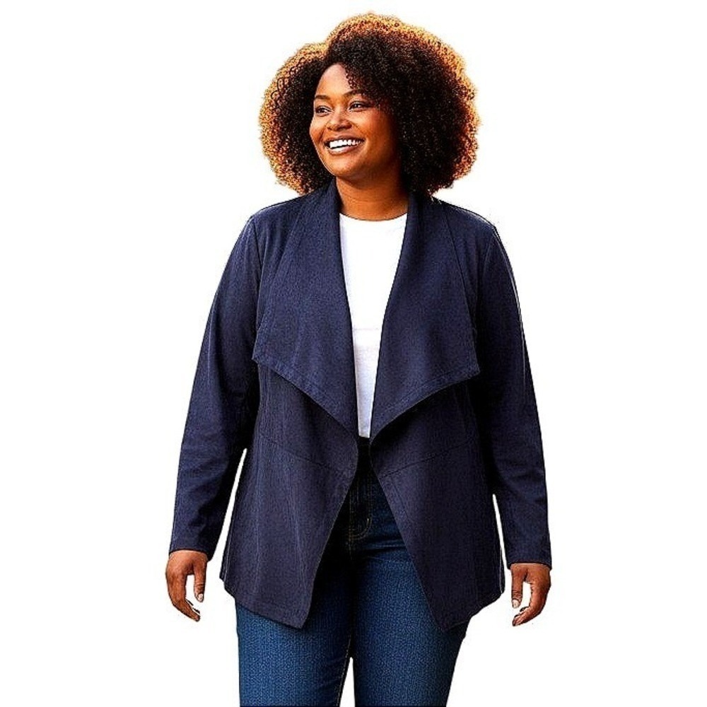 J Jill Faux Suede Jacket Sz L‎ Blazer Draped Womens Career Business Casual Blue